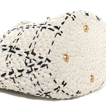 Raffia Effect Tweed Shopping Tote White Black