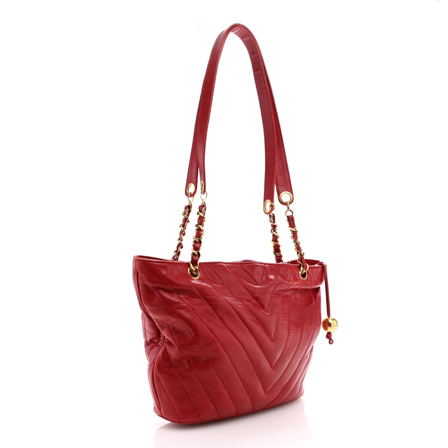 Lambskin Chevron Quilted Shoulder Bag Red