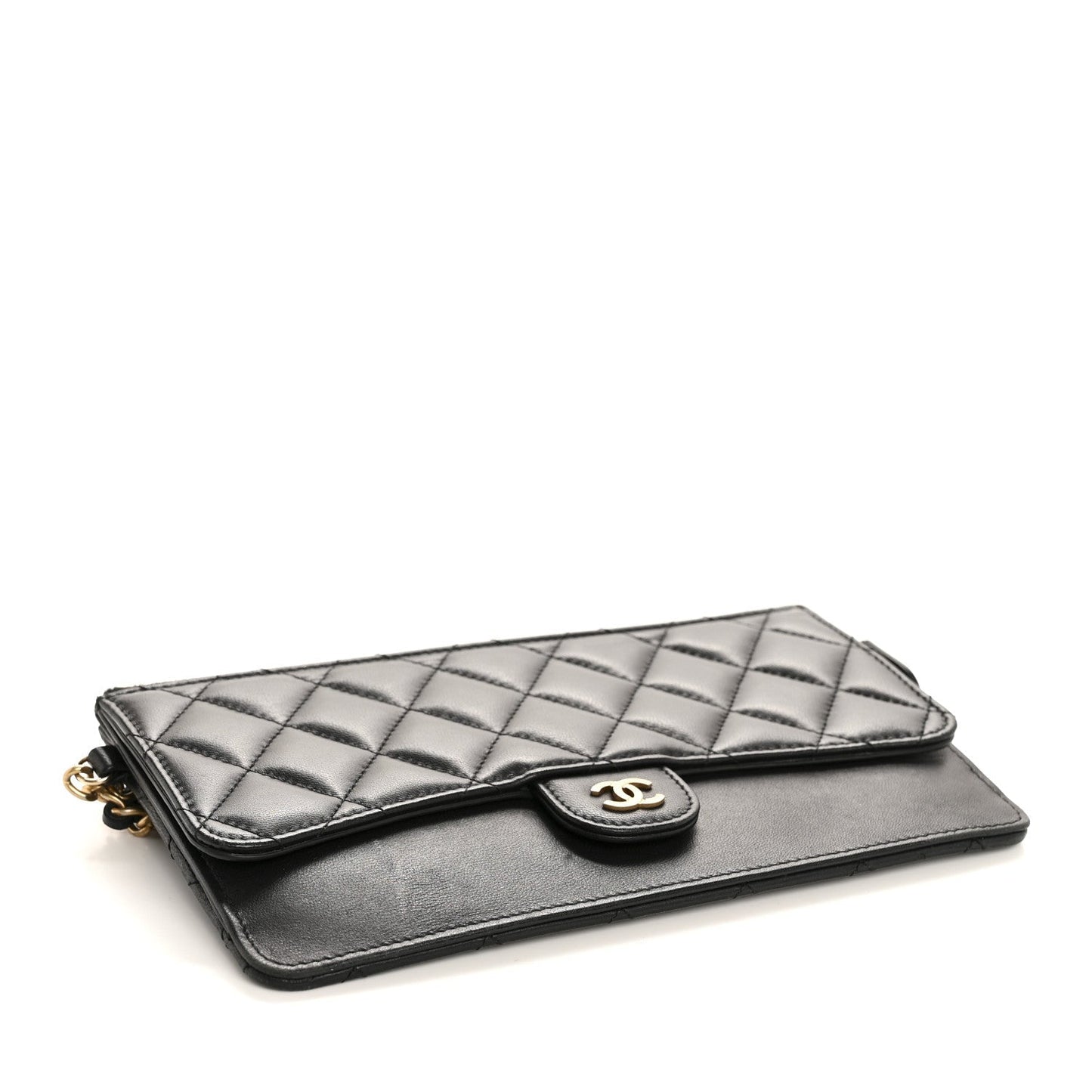Lambskin Quilted Classic Pouch With Handle Black