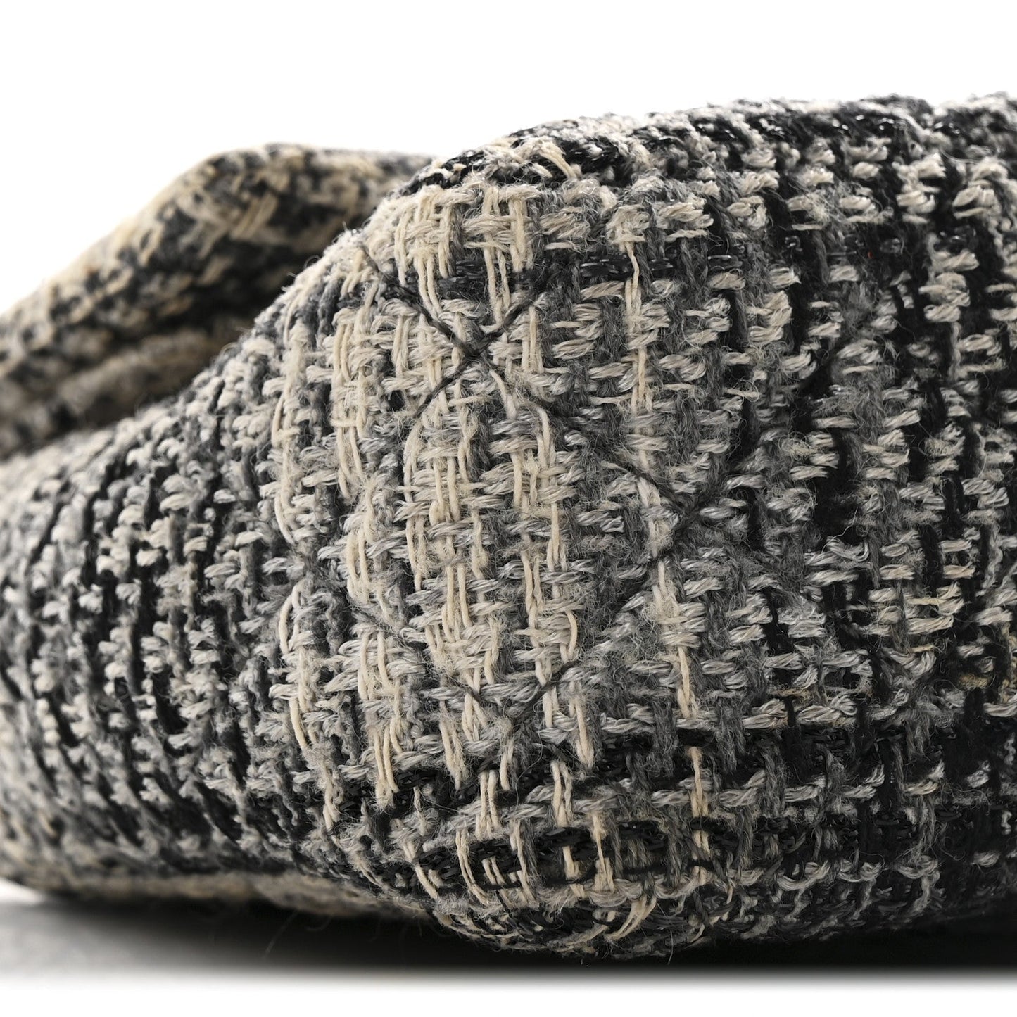 Tweed Quilted Medium Double Flap Beige White Black