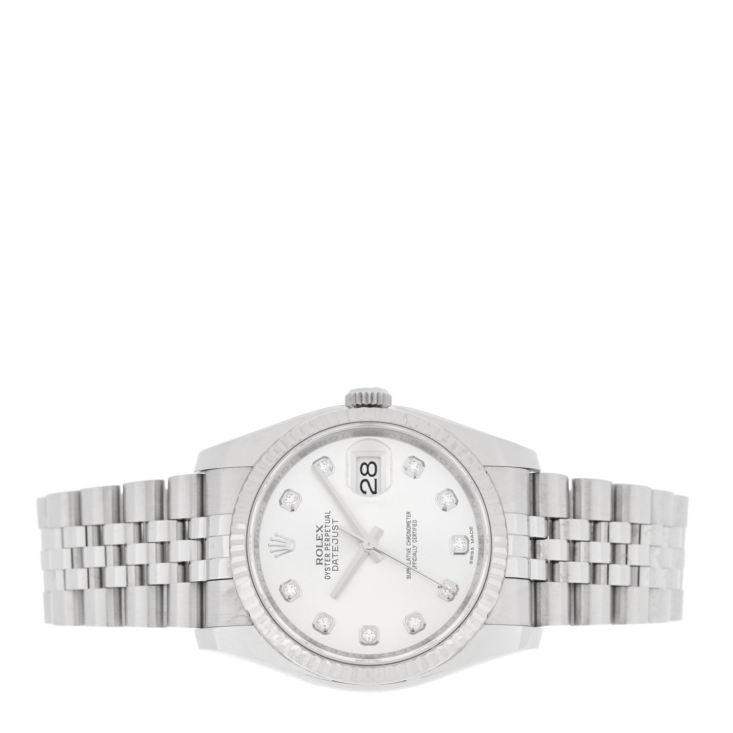 Stainless Steel 18K White Gold Diamond 36mm Oyster Perpetual Datejust Watch Silver 116234