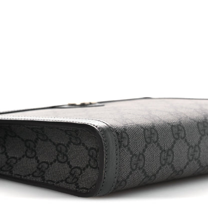 GG Supreme Monogram Textured Dollar Calfskin Web Small Ophidia Shoulder Bag Grey Black Graphite Grey