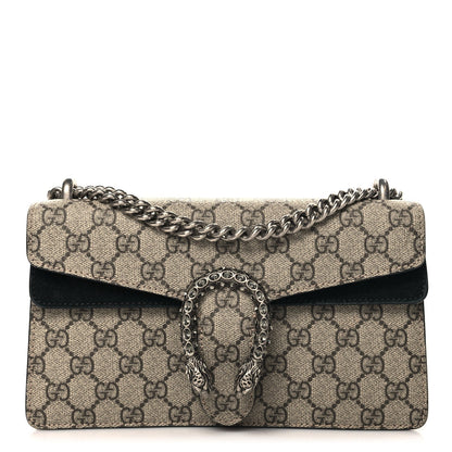 GG Supreme Monogram Suede Crystal Small Dionysus Shoulder Bag Beige Ebony Black