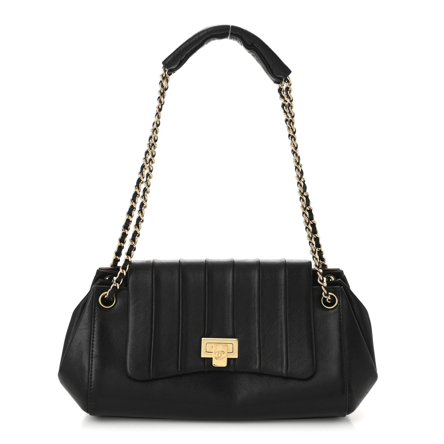 Lambskin Vertical Quilt Small Accordion Flap Black