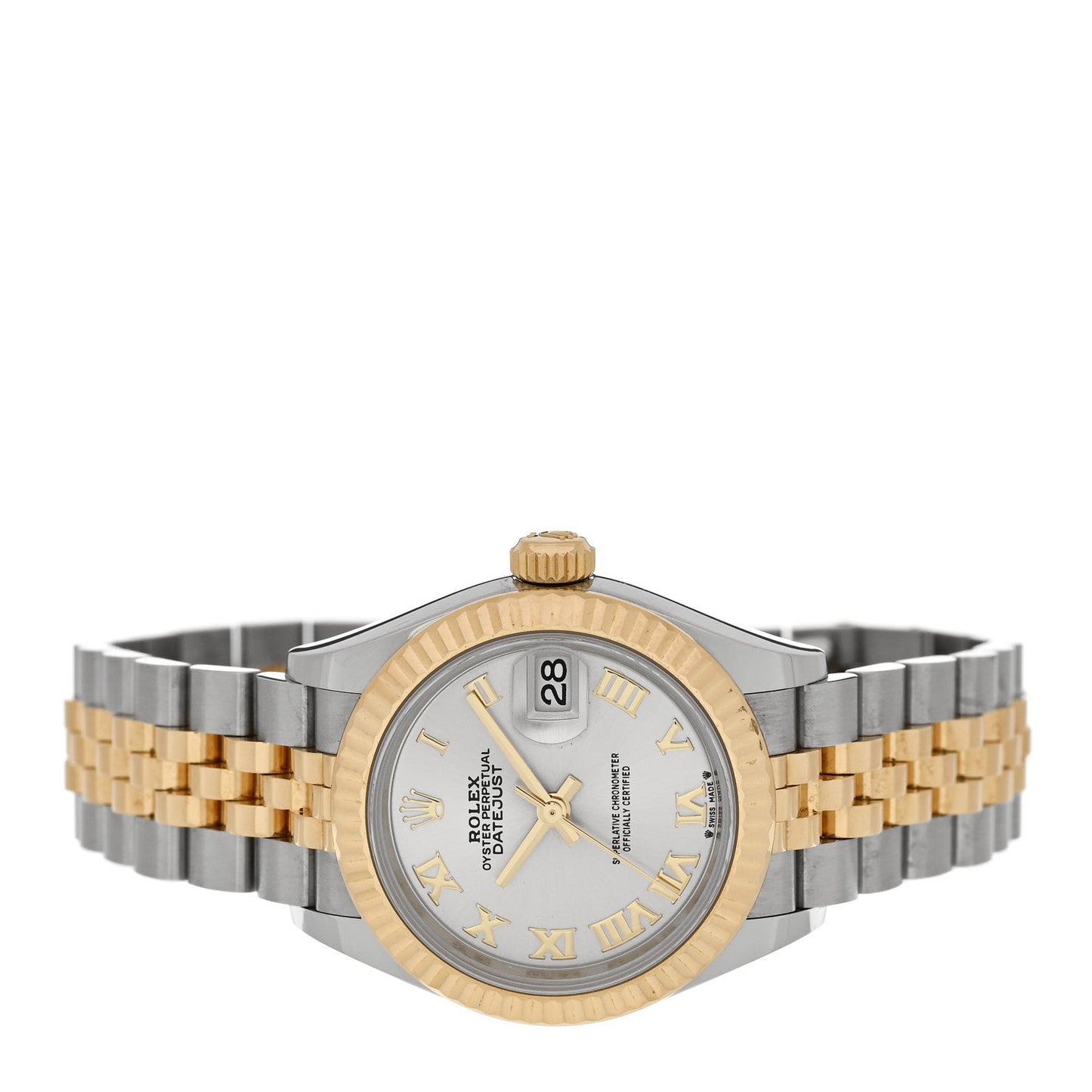 Stainless Steel 18K Yellow Gold 28mm Oyster Perpetual Datejust Watch Silver Roman 279173
