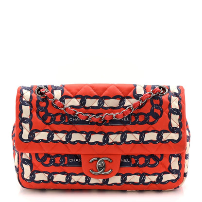 Silk Chain Printed Medium Single Flap Red