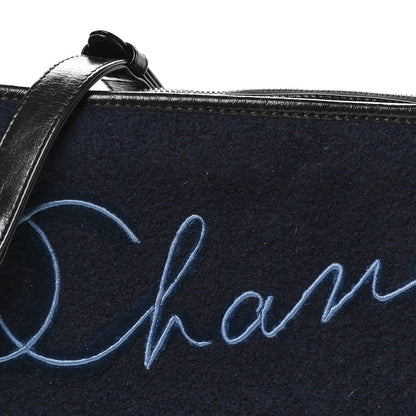 Calfskin Wool Embroidered Paris Hamburg Small Gabrielle Hobo Dark Navy Blue