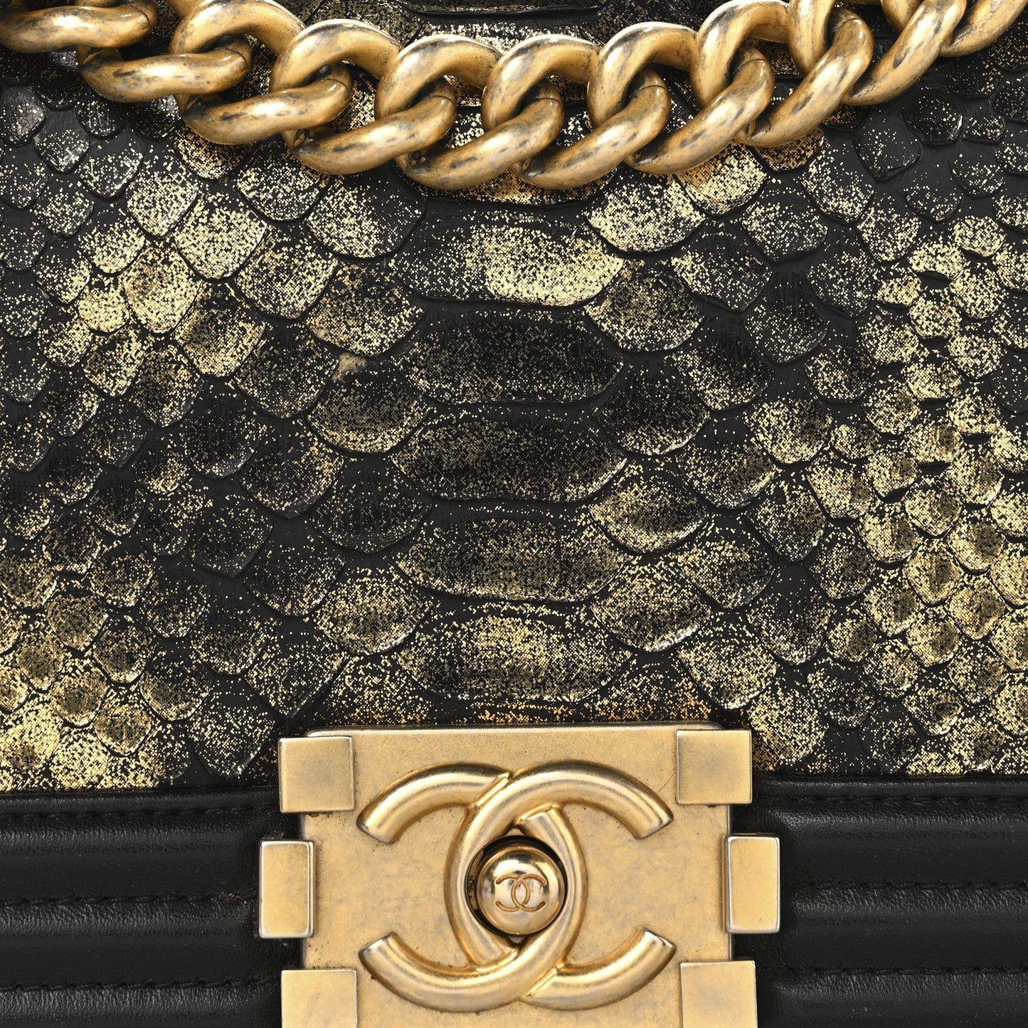 Snakeskin Calfskin Small Boy Flap Gold