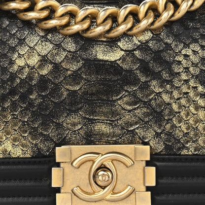Snakeskin Calfskin Small Boy Flap Gold
