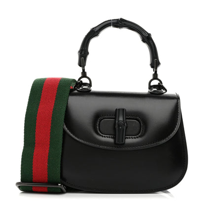 Boarded Dyana Lux Calfskin Web Monochrome Mini Bamboo 1947 Top Handle Bag Black