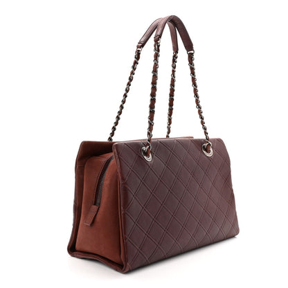 Calfskin Diamond Embossed Large CC Zip Shopping Tote Burgundy