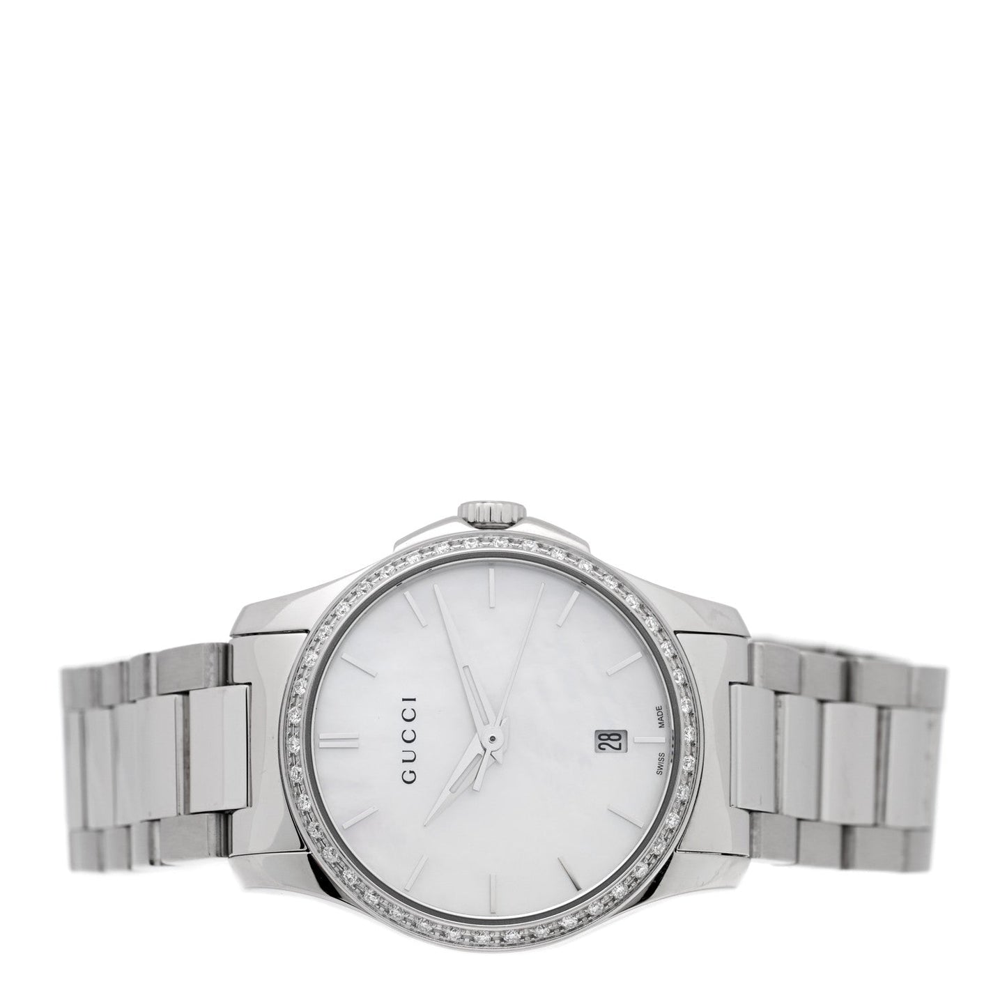 Stainless Steel Diamond Bezel Mother of Pearl 28mm G-Timeless Quartz Watch