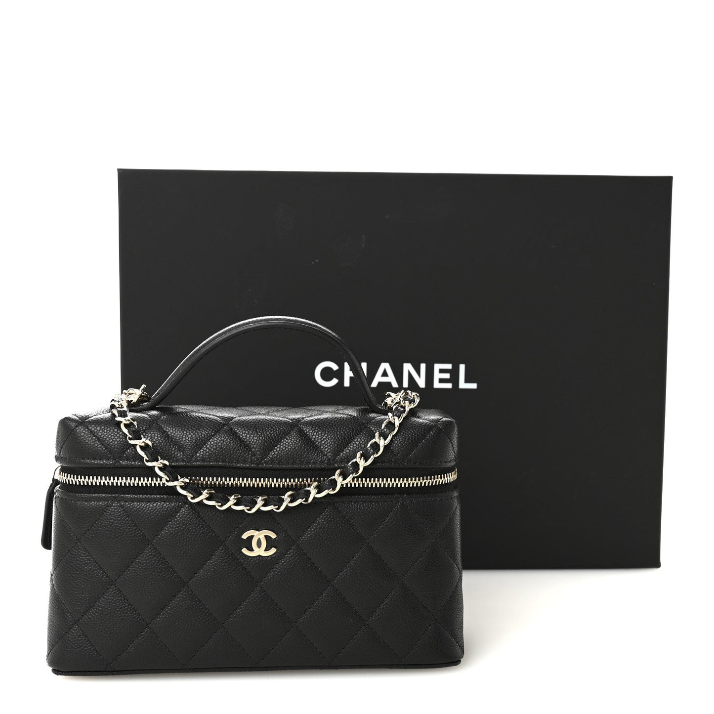 Caviar Quilted Top Handle Slim Vanity With Chain Black