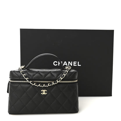 Caviar Quilted Top Handle Slim Vanity With Chain Black