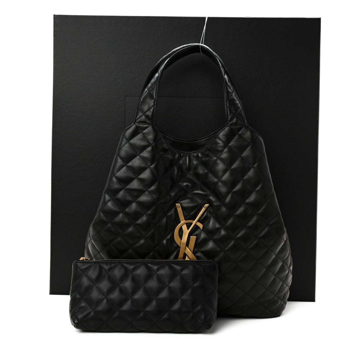 Lambskin Quilted Maxi Icare Shopping Tote Black