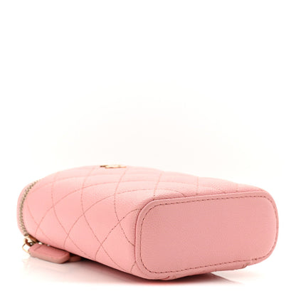 Caviar Quilted Small Vertical Coco Beauty Vanity Case With Chain Light Pink