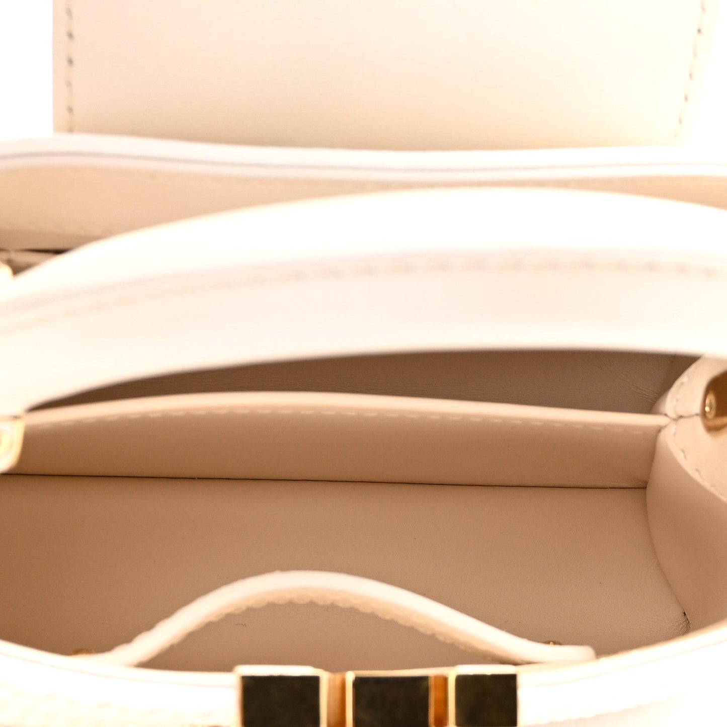Metallic Calfskin Satin Pearl Embellished Mini Treasure Capucines Cream