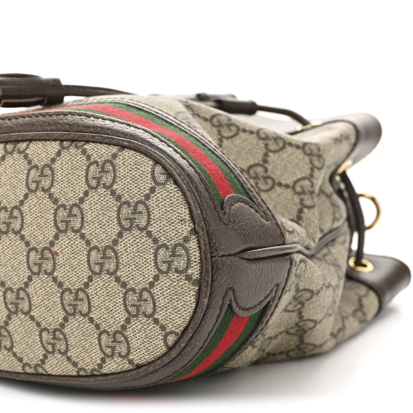 GG Supreme Monogram Web Small Ophidia Bucket Bag Brown