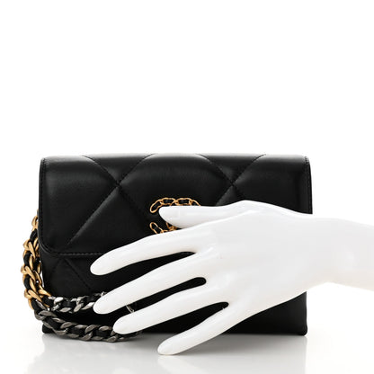 Lambskin Quilted Chanel 19 Flap Clutch Black