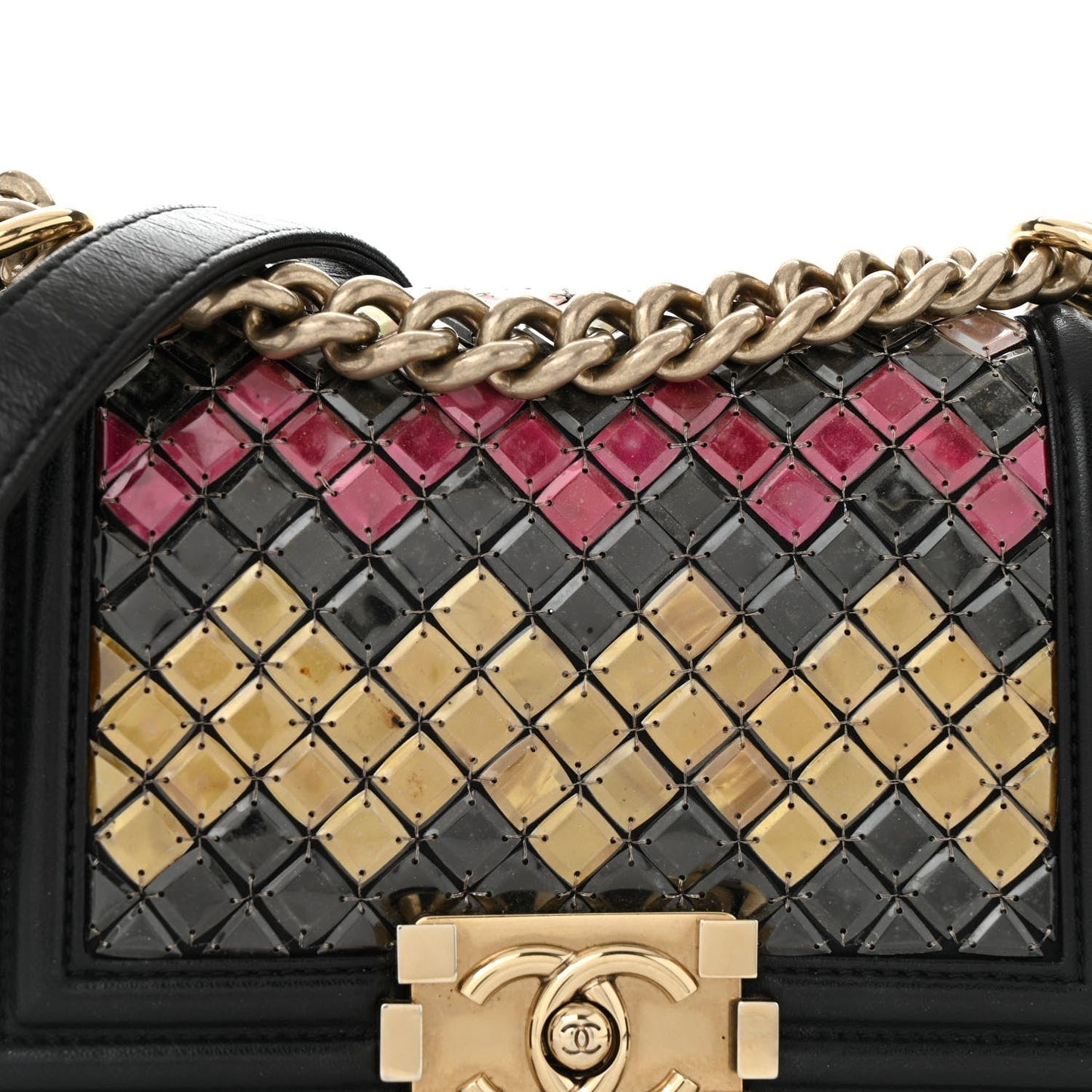 Lambskin Tile Embroidered Small Brasserie Mosaic Boy Flap Black Multicolor