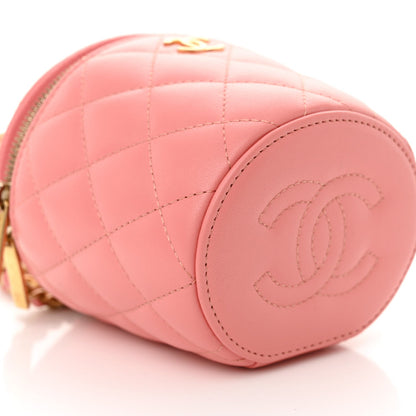 Lambskin Quilted Afternoon Tea Top Handle Vanity Case With Chain Light Pink