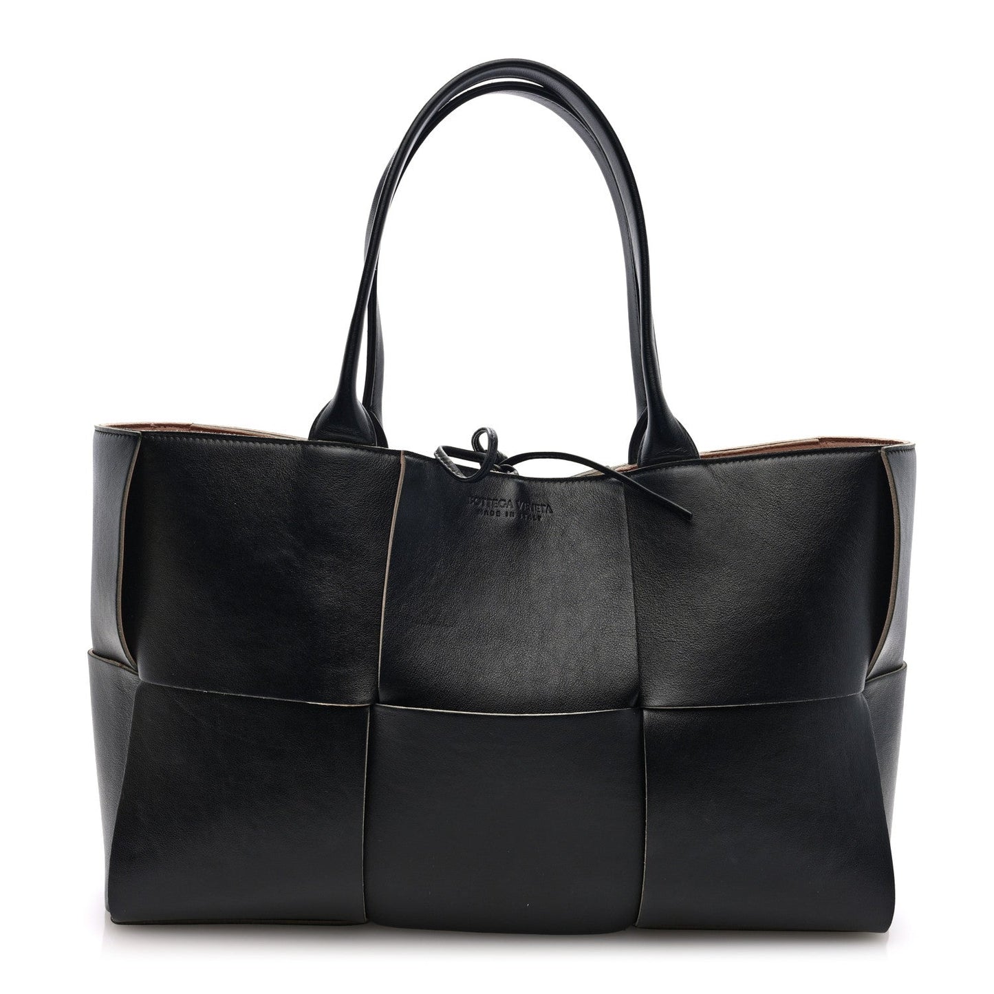 Nappa Maxi Intrecciato Medium Arco Tote Black Tan