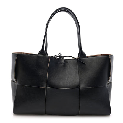 Nappa Maxi Intrecciato Medium Arco Tote Black Tan