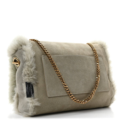 Shearling Calfskin Medium Reversible Monogram Kate Satchel Grey