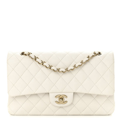 Caviar Quilted Medium Double Flap White
