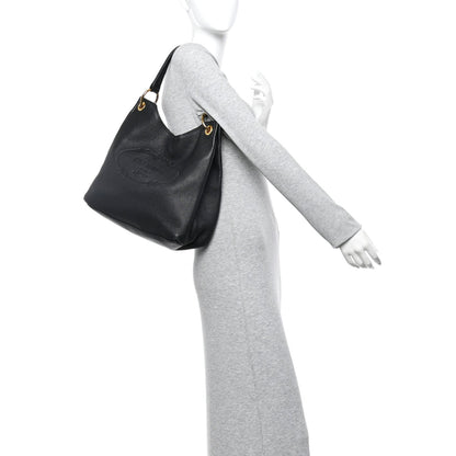Vitello Phenix Embossed Logo Hobo Black