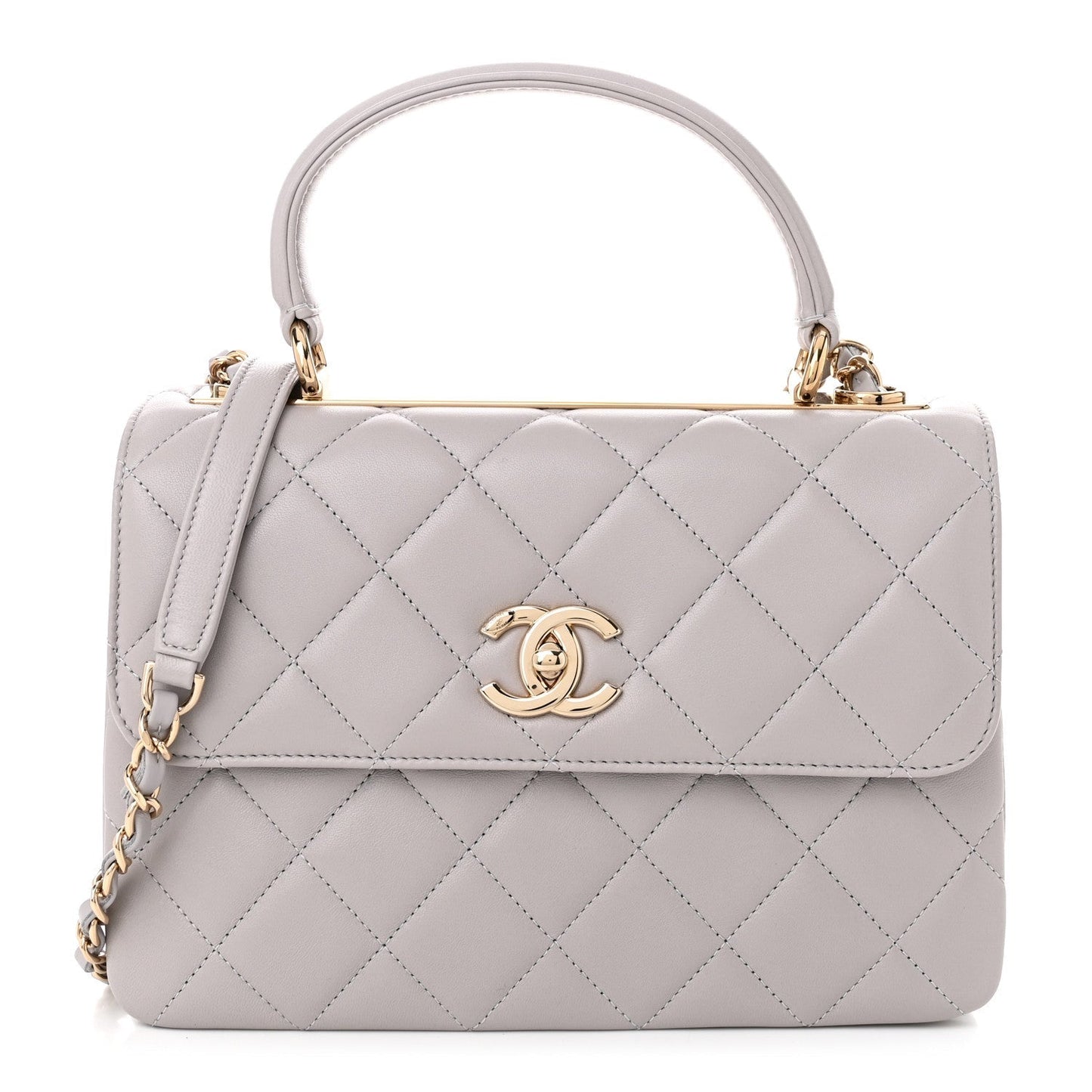 Lambskin Quilted Small Trendy CC Flap Dual Handle Bag Grey