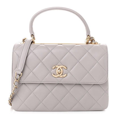 Lambskin Quilted Small Trendy CC Flap Dual Handle Bag Grey