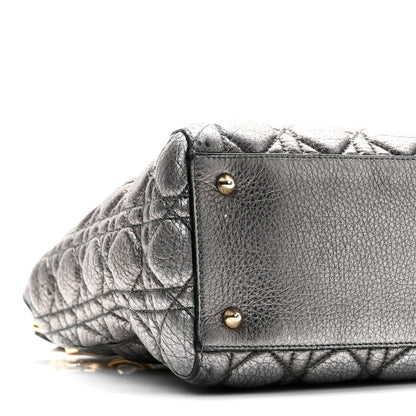 Metallic Grained Calfskin Cannage Medium Supple Lady Dior Steel