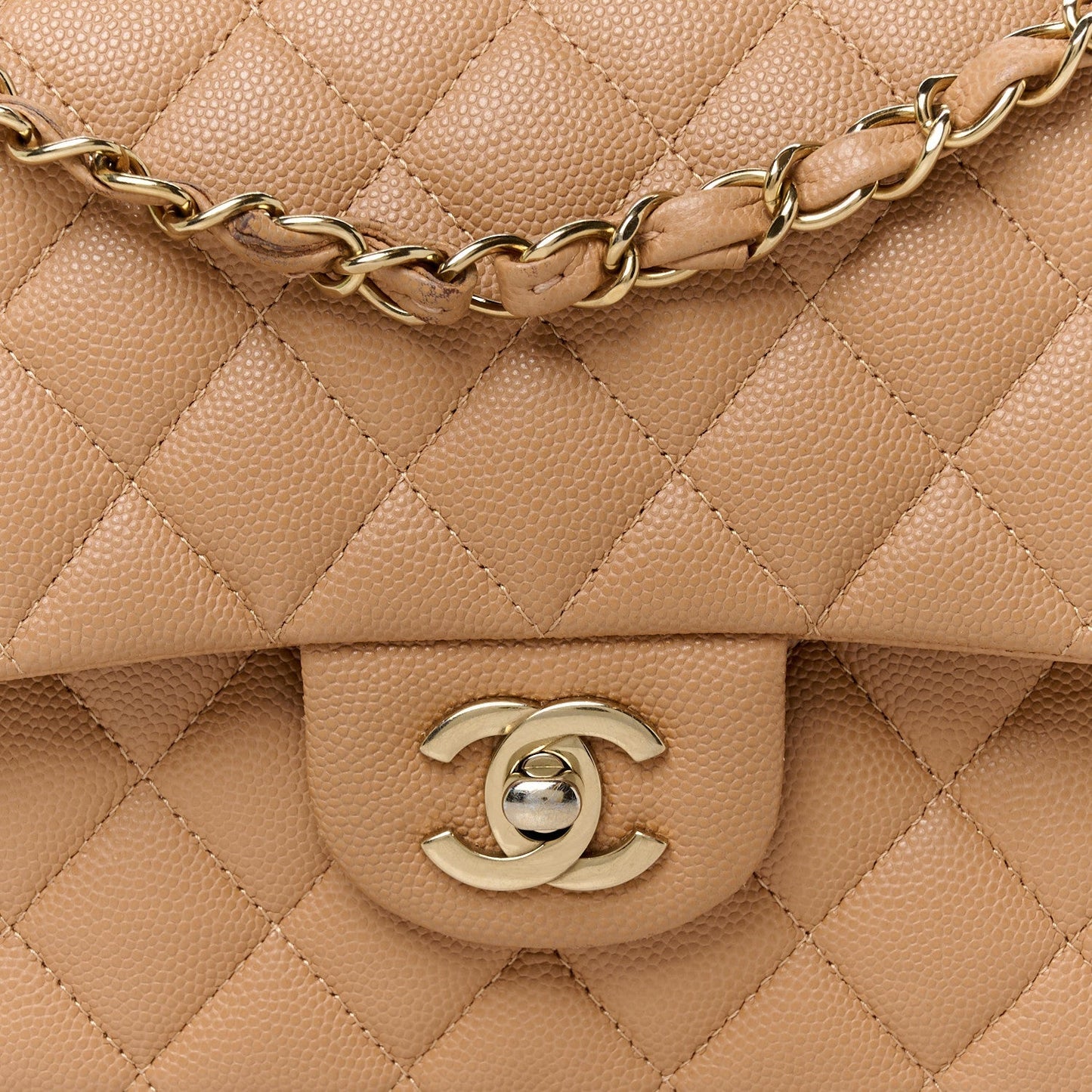 Caviar Quilted Medium Double Flap Dark Beige