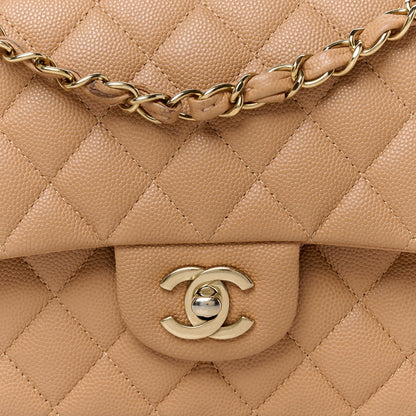 Caviar Quilted Medium Double Flap Dark Beige