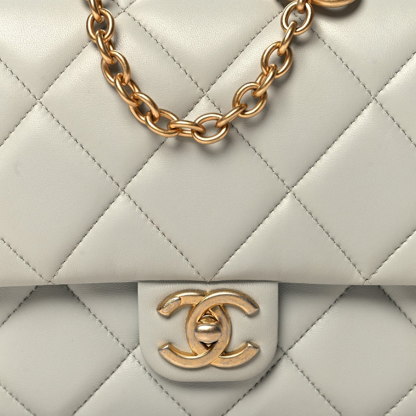 Lambskin Enamel Pearl Quilted Mini Charm Me Square Flap Light Blue