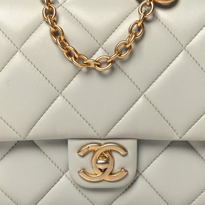 Lambskin Enamel Pearl Quilted Mini Charm Me Square Flap Light Blue