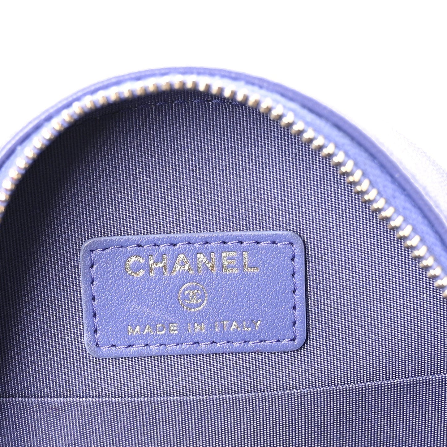 Lambskin Quilted Chanel 19 Round Clutch With Chain Purple