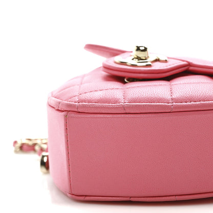 Lambskin Quilted CC In Love Heart Clutch With Chain Pink