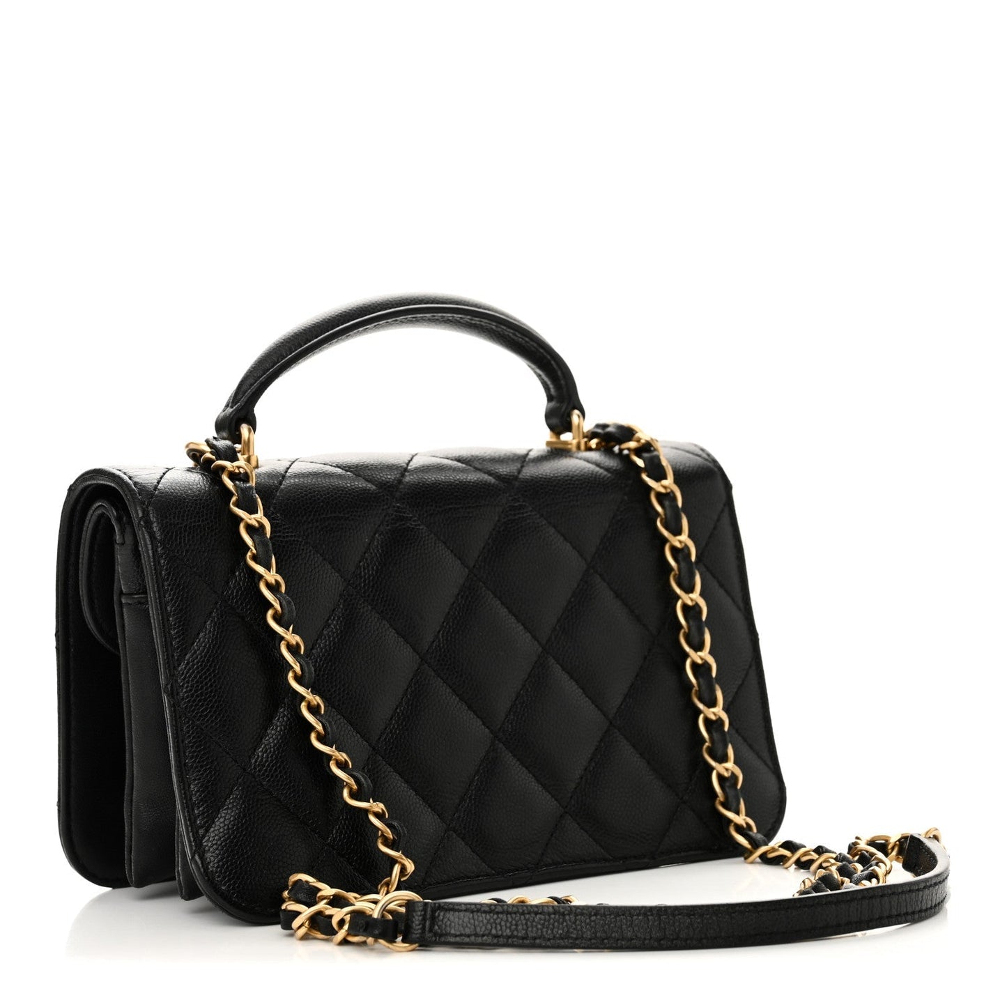 Caviar Quilted Mini Top Handle Flap Black