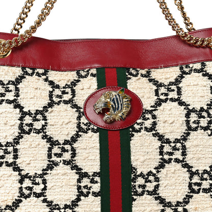 Tweed GG Monogram Large Rajah Chain Tote White Black Romantic Cherry