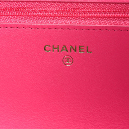 Caviar Quilted Glitter CC Roller Skate Wallet on Chain WOC Pink