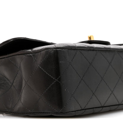 Lambskin Quilted Medium Rectangular Kelly Flap Bag Black