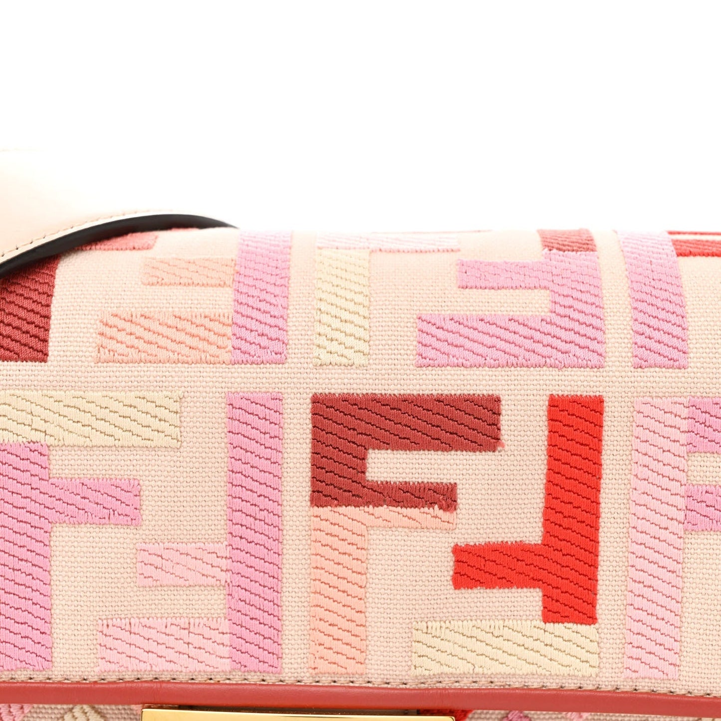 Canvas Vitello King FF Embroidered Baguette Rosa Quarzo Bloody Mary Multicolor