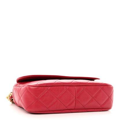 Lambskin Quilted Chain & Tassel Small Camera Case Fuchsia