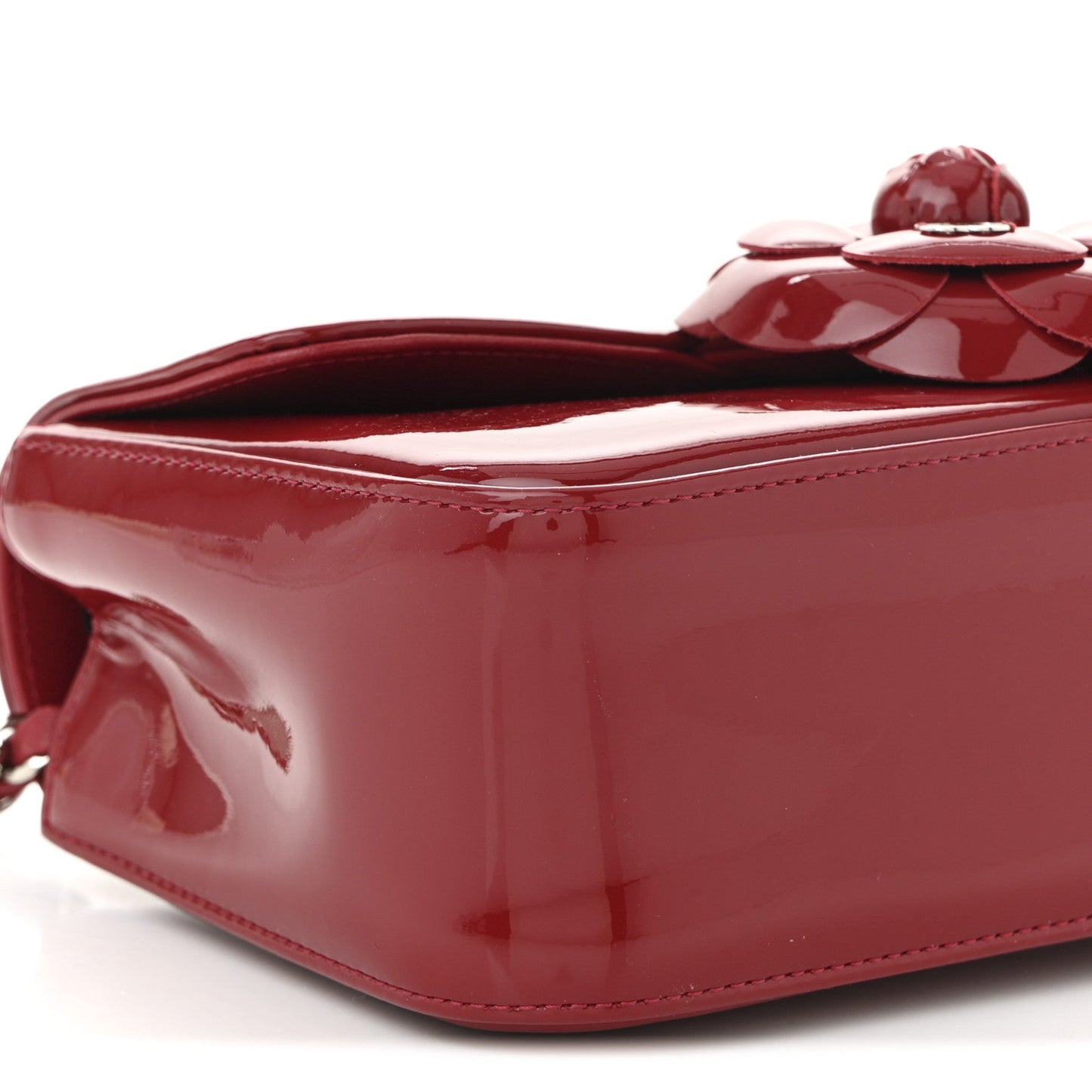 Patent Calfskin Small Camellia Flap Red