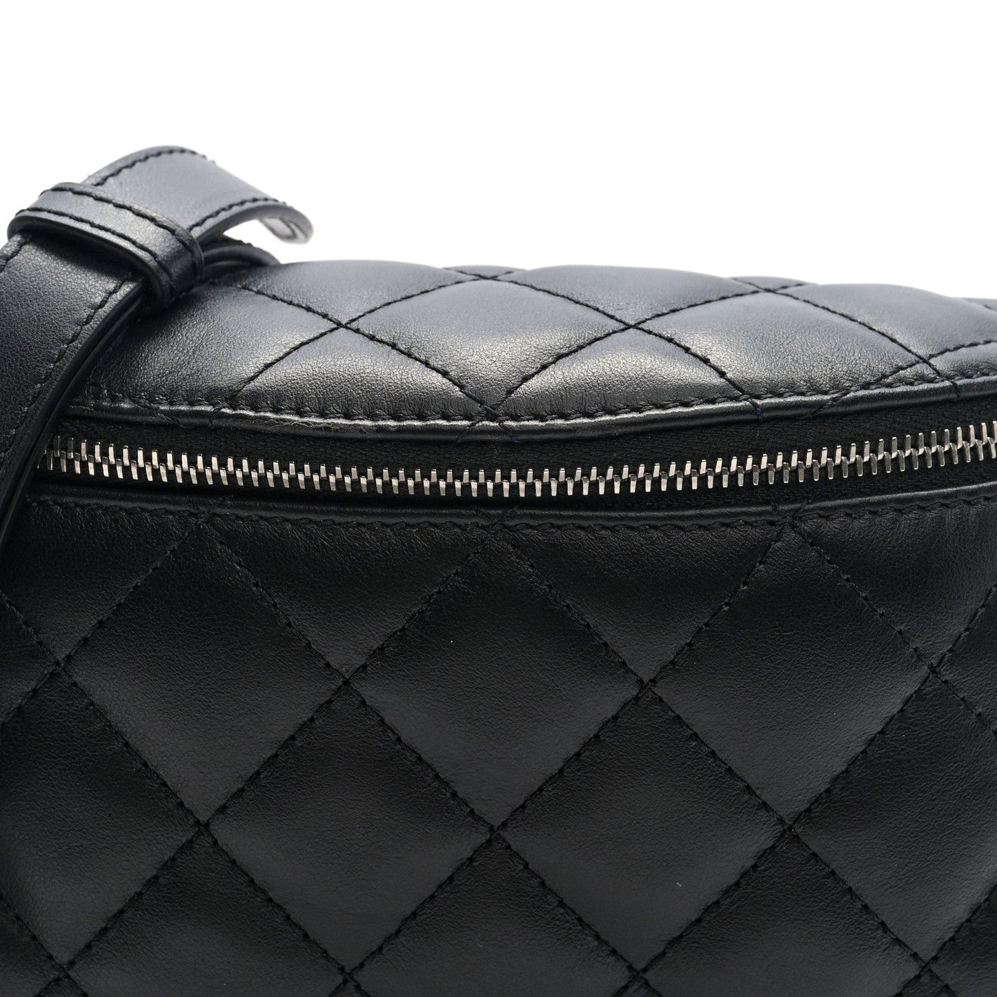 Lambskin Quilted Waist Belt Bag Black