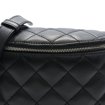 Lambskin Quilted Waist Belt Bag Black