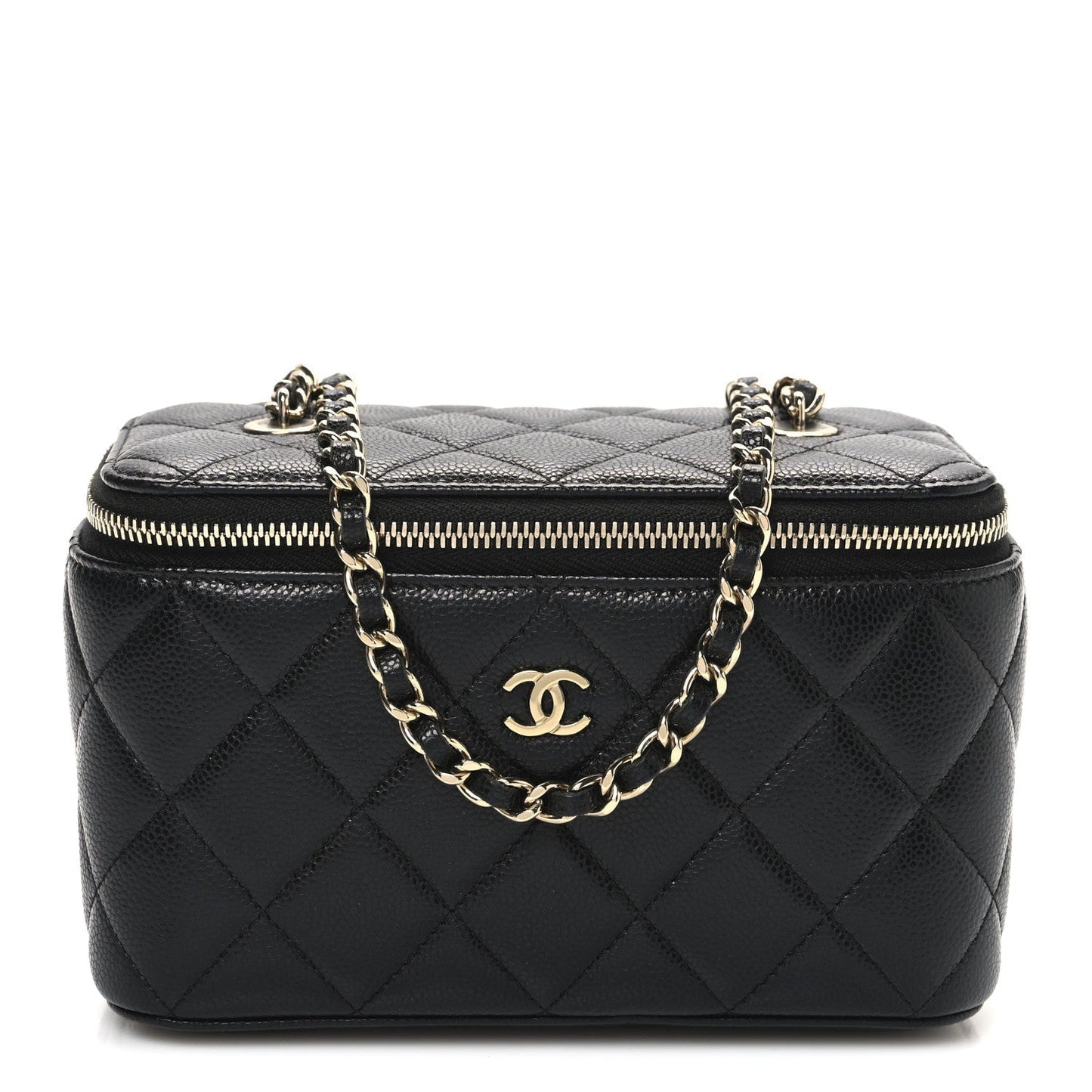 Caviar Quilted Small Vanity Case With Chain Black