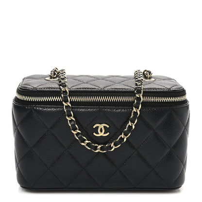 Caviar Quilted Small Vanity Case With Chain Black